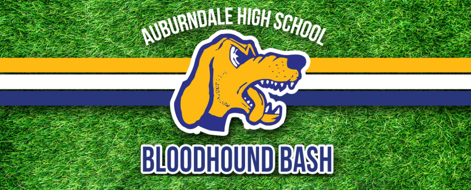 Logo of the Auburndale High School Bloodhounds with grassy background