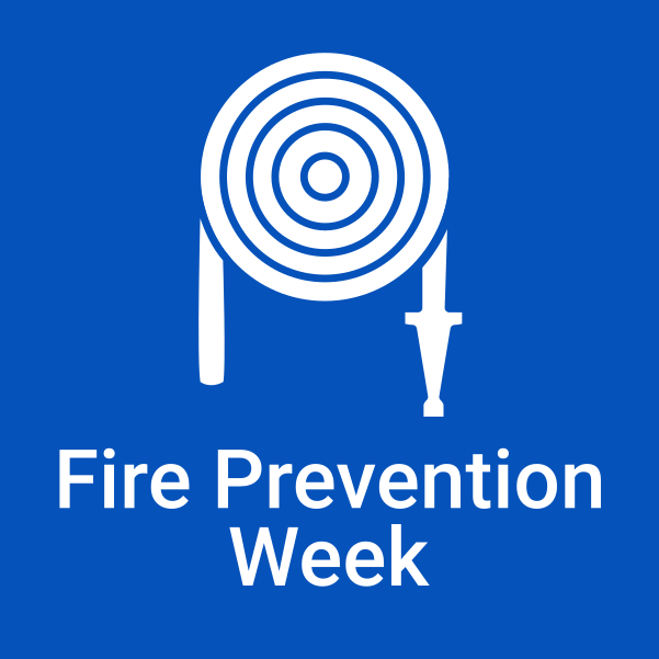 Graphic of fire hose. Text: Fire Prevention Week